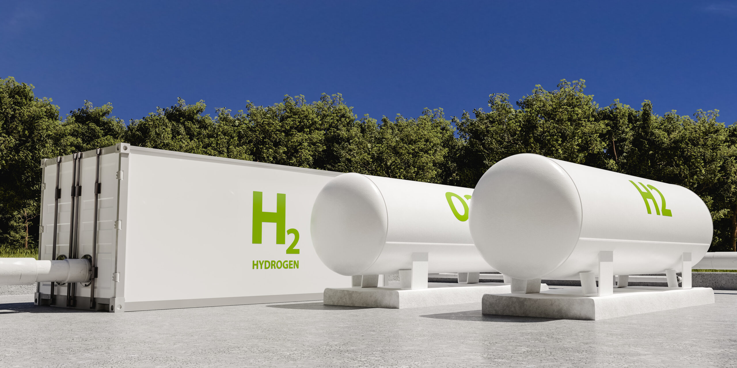 Zwei weiße Wasserstofftanks mit der Aufschrift „h2“ darauf.